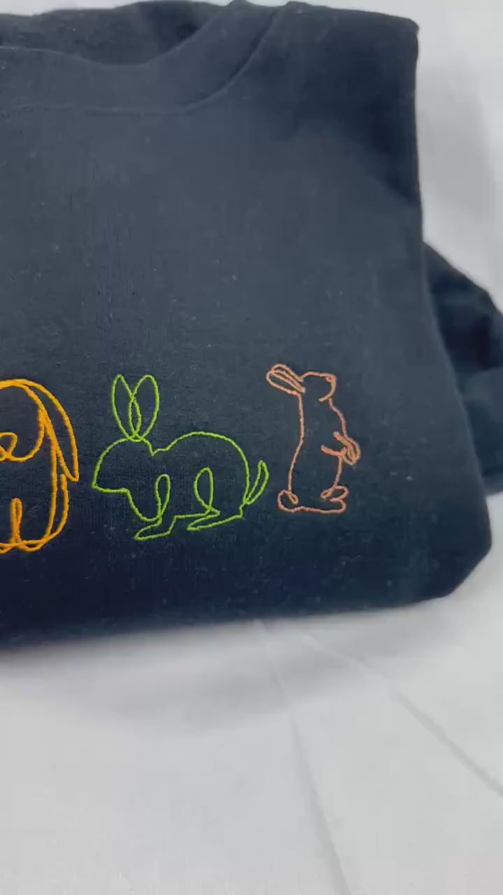 Bunny Embroidered Sweatshirt -Easter Embroidered Sweatshirt- Easter Shirt- Easter Bunny Sweatshirt. Cute bunny rabbits sweatshirt