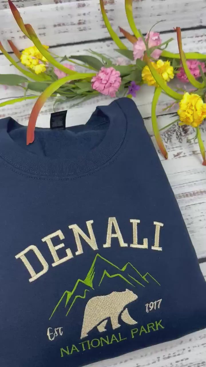 Denali National Park Embroidered Crewneck-embroidered Crewneck-National Park Sweatshirt
