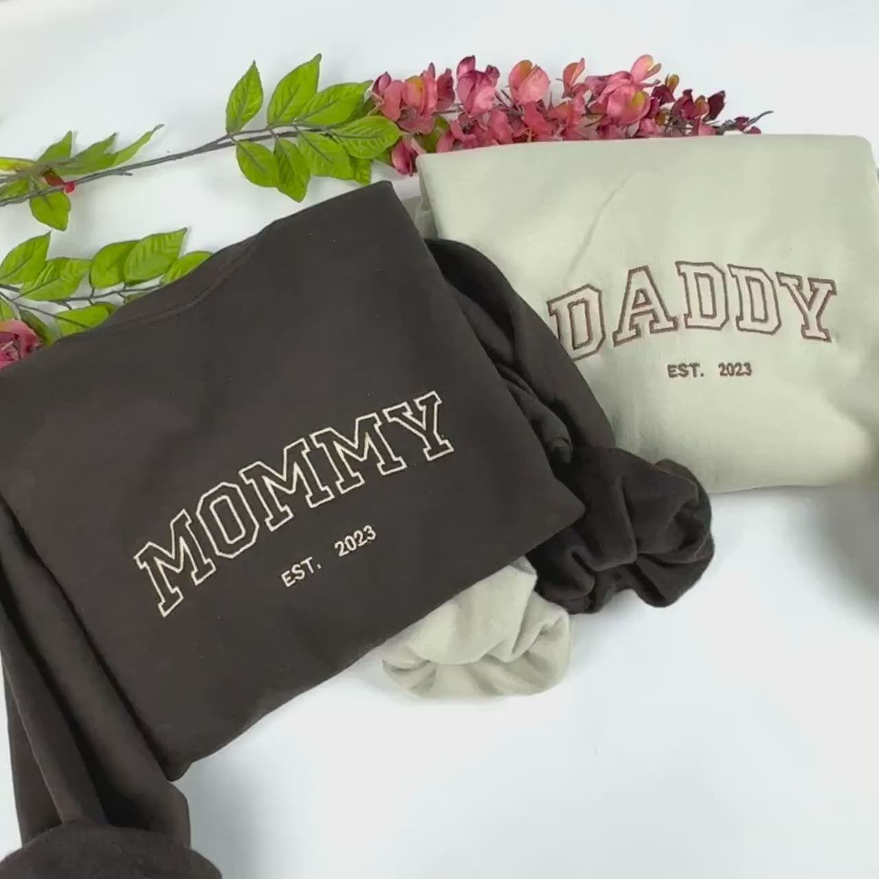 Mommy/Daddy Embroidered Crewneck Sweatshirt - Mother’s day Gift (Custom EST Date)