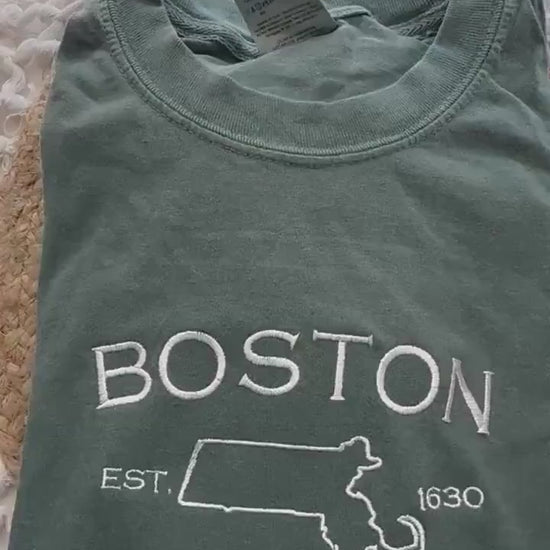 Boston Embroidered Sweatshirt- Massachusetts T-Shirt and Sweatshirt (Map)