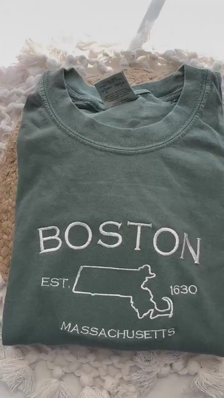 Boston Embroidered Sweatshirt- Massachusetts T-Shirt and Sweatshirt (Map)