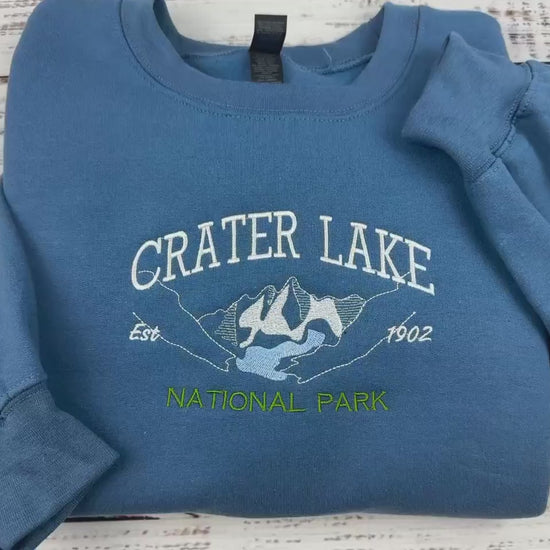 Crater Lake National Park Embroidered Sweatshirt – Nature Crewneck, Hiking Gift, Outdoorsy Apparel