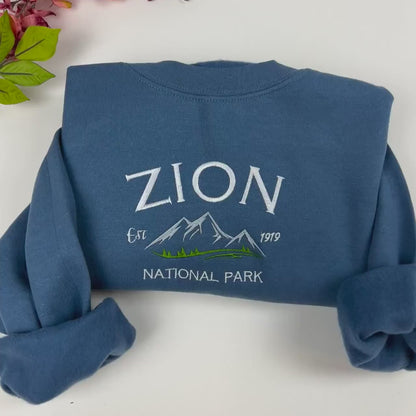 Zion National Park Embroidered Crewneck-embroidered Crewneck-National Park Sweatshirt