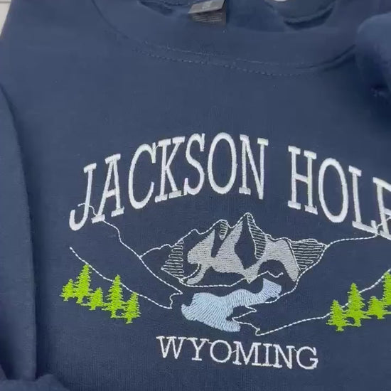 Jackson Hole Wyoming Embroidered Sweatshirt & Hoodie | Mountain Landscape Design | Cozy Pullover | Wyoming Gift | National Park Apparel