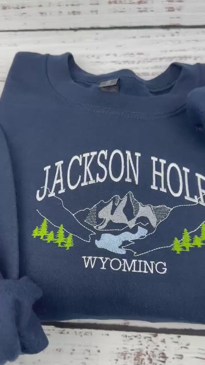 Jackson Hole Wyoming Embroidered Sweatshirt & Hoodie | Mountain Landscape Design | Cozy Pullover | Wyoming Gift | National Park Apparel