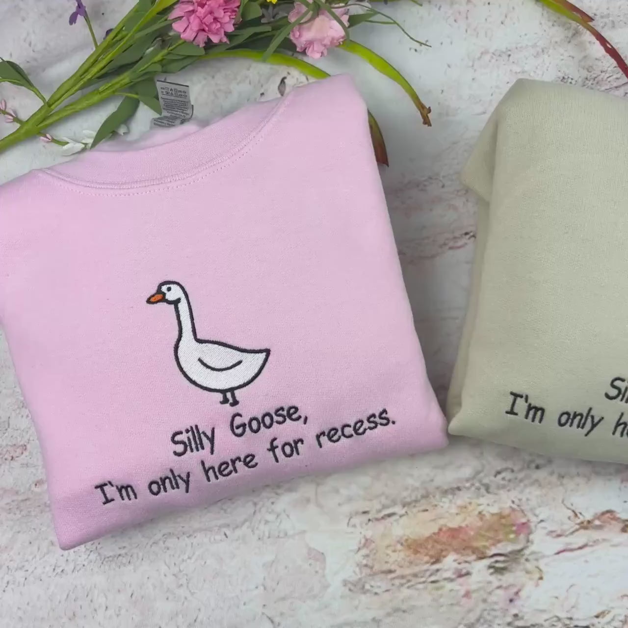 Embroidered Silly Goose Sweatshirt/ I Am here  Onky for  Recese/ Silly Goose Embroidered crewneck \ Funny T-shirt Unisex/ School funny shirt