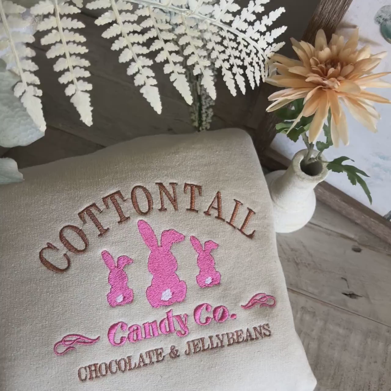 Cotton Tail Bunny Embroidered Sweatshirt-Easter outfit